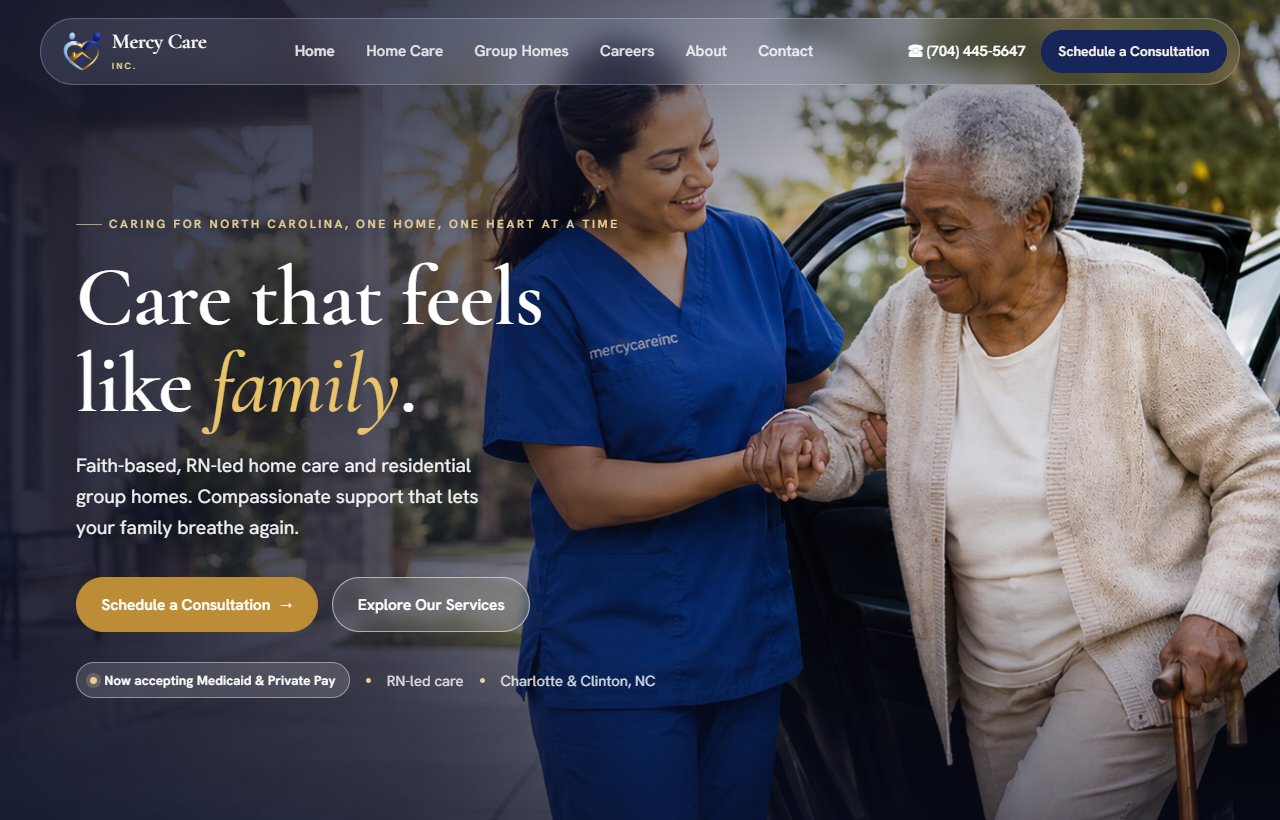 Mercy Care Inc., a real home care website built by Provider Websites